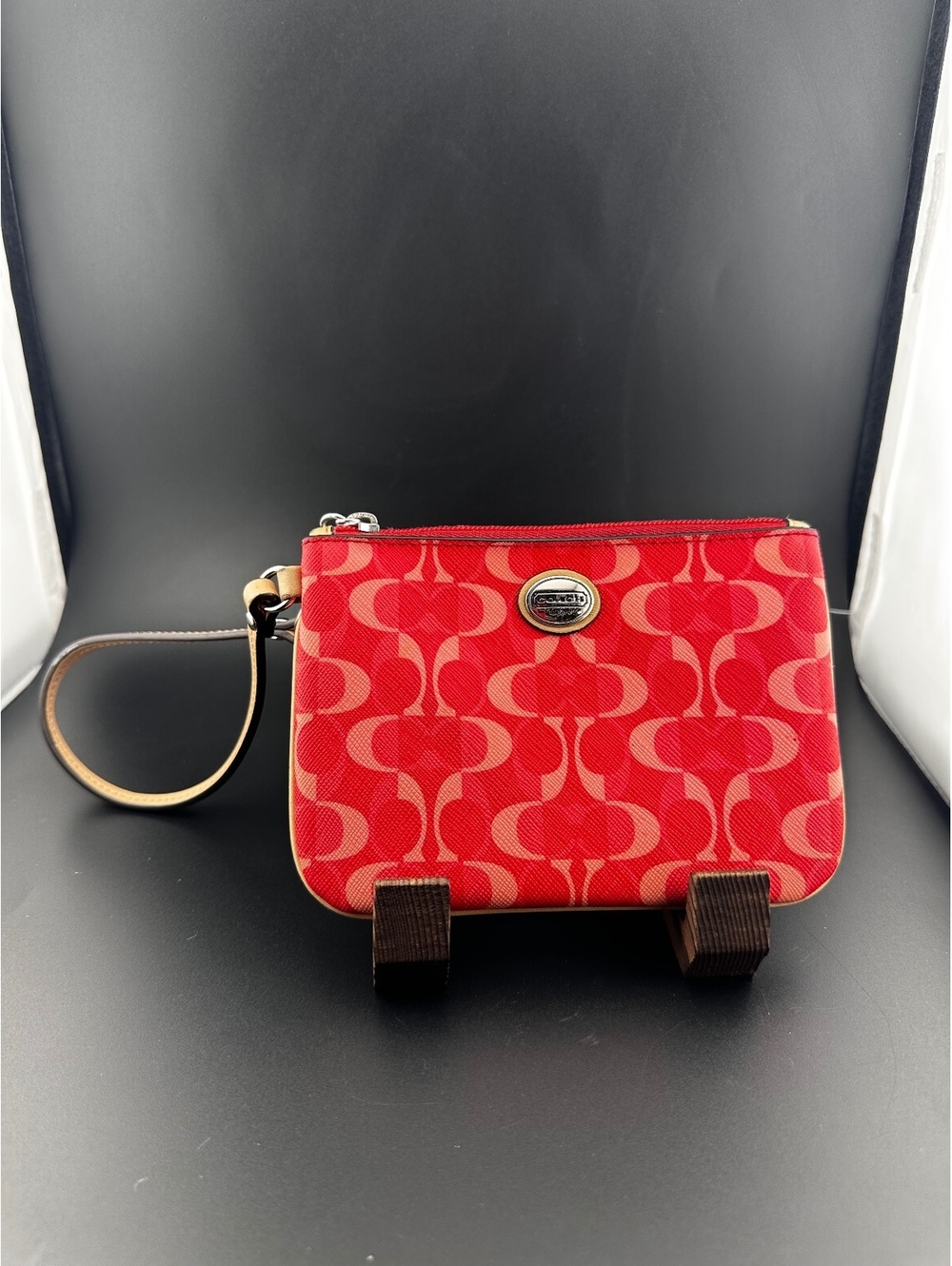 Coach Red Signature Wristlet Pouch